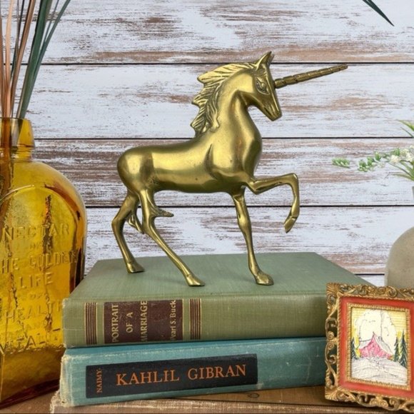 Vintage Brass Sleek Gold Retro Unicorn Figurine